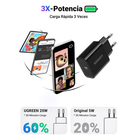 CARGADOR PARED USB 20W IPAD/ IPHONE / GALAXY CARGA RAPIDA NEGRO - Imagen 4 de 8 CARGADOR PARED USB 20W IPAD/ IPHONE / GALAXY CARGA RAPIDA NEGRO - Imagen 4 de 8