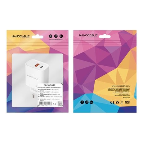 Nanocable Cargador USB-C/PD+USB-A/QC 30W Blanco - Imagen 4 de 4 Nanocable Cargador USB-C/PD+USB-A/QC 30W Blanco - Imagen 4 de 4