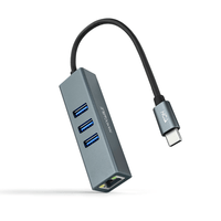 Miniatura 1 de CONVERSOR NANO CABLE USB-C - ETHERNET+ 3USB3.0 15CM