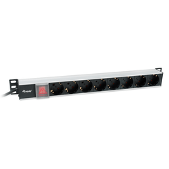 REGLETA ALIMENTACION ALUMINIO RACK 19" 1U 8 TOMAS TIPO SHUCKO EURO CABLE 3m ALUMINIO