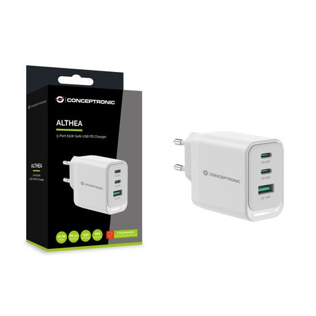 CARGADOR USB-C CONCEPTRONIC 65W ALTHEA QUICK CHARGE 3.0 PD 2xUSB-C 1xUSB-A - Imagen 5 de 6 CARGADOR USB-C CONCEPTRONIC 65W ALTHEA QUICK CHARGE 3.0 PD 2xUSB-C 1xUSB-A - Imagen 5 de 6