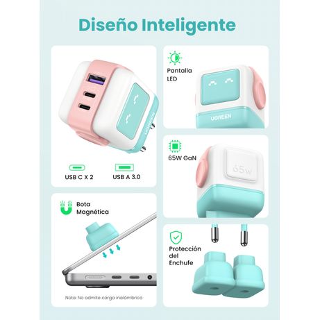 UGREEN USB-A+2 USB-C 65W UNO ROBOT GAN TECH FAST CHARGER - Imagen 9 de 10 UGREEN USB-A+2 USB-C 65W UNO ROBOT GAN TECH FAST CHARGER - Imagen 9 de 10