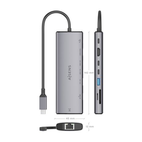 AISENS USB C Dock 8 en 1 USB C a 1xHDMI 1xRJ45 1xUSB A 10G 2xUSB C 10G 1xSD 1xMicroSD 1xUSB C PD 100W Gris 20cm - Imagen 5 de 8 AISENS USB C Dock 8 en 1 USB C a 1xHDMI 1xRJ45 1xUSB A 10G 2xUSB C 10G 1xSD 1xMicroSD 1xUSB C PD 100W Gris 20cm - Imagen 5 de 8