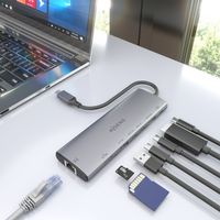 Miniatura 7 de AISENS USB C Dock 8 en 1  USB C a 1xHDMI  1xRJ45  1xUSB A 10G  2xUSB C 10G  1xSD  1xMicroSD  1xUSB C PD 100W  Gris  20cm