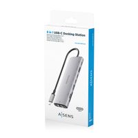 Miniatura 8 de AISENS USB C Dock 8 en 1  USB C a 1xHDMI  1xRJ45  1xUSB A 10G  2xUSB C 10G  1xSD  1xMicroSD  1xUSB C PD 100W  Gris  20cm