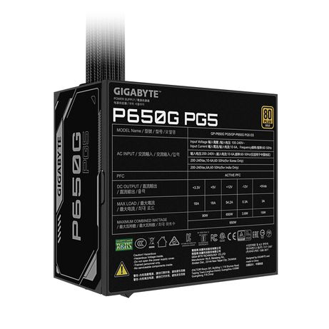 Fuente Alimentación 650W GIGABYTE P650G PCIE 5.1 Fuente de alimentación – PCIe 5.1, 80 PLUS Silver, ventilador de 120mm, compatible con ATX 3.1, ench - Imagen 6 de 6 Fuente Alimentación 650W GIGABYTE P650G PCIE 5.1 Fuente de alimentación – PCIe 5.1, 80 PLUS Silver, ventilador de 120mm, compatible con ATX 3.1, ench - Imagen 6 de 6