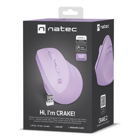 RATON NATEC CRAKE 2 VERTICAL DIESTRO DUAL 2400 DPI LAVANDA BLUETOOTH PILAS - Imagen 12 de 12 RATON NATEC CRAKE 2 VERTICAL DIESTRO DUAL 2400 DPI LAVANDA BLUETOOTH PILAS - Imagen 12 de 12