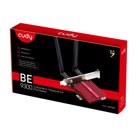 Cudy Adaptador de Red PCIe Tribanda WiFi 7 BE9300 - Bluetooth 5.4 - Disipador Termico - Color Negro/Rojo - Imagen 6 de 7 Cudy Adaptador de Red PCIe Tribanda WiFi 7 BE9300 - Bluetooth 5.4 - Disipador Termico - Color Negro/Rojo - Imagen 6 de 7
