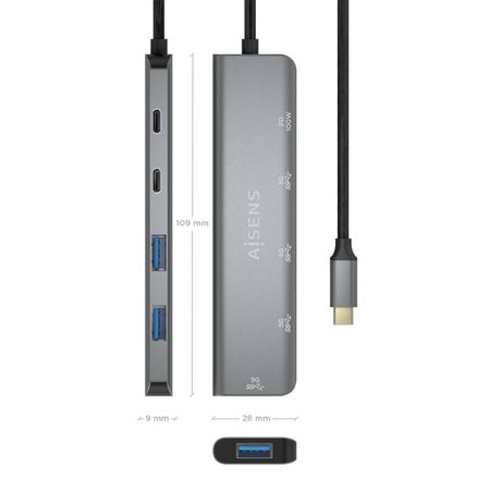 AISENS Hub USB 3 2 Gen1 5G USB C USB C M 1xUSB C PD100W H 1xUSB C H 3xUSB A H Gris 15cm - Imagen 5 de 6 AISENS Hub USB 3 2 Gen1 5G USB C USB C M 1xUSB C PD100W H 1xUSB C H 3xUSB A H Gris 15cm - Imagen 5 de 6