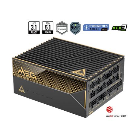 Fuente Alimentación 1600W MSI MEG Ai1600T PCIE5 80 PLUS Titanium Negro - Imagen 1 de 1 Fuente Alimentación 1600W MSI MEG Ai1600T PCIE5 80 PLUS Titanium Negro - Imagen 1 de 1