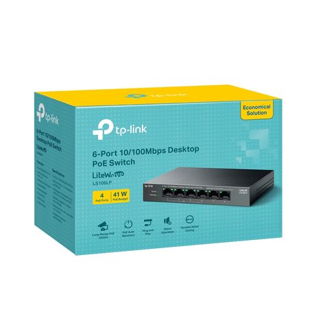 SWITCH NO GESTIONABLE TP-LINK LS106LP LITEWAVE 6P 10/100 4P PoE+ SOBREMESA CARCASA METAL NO RACK - Imagen 5 de 5 SWITCH NO GESTIONABLE TP-LINK LS106LP LITEWAVE 6P 10/100 4P PoE+ SOBREMESA CARCASA METAL NO RACK - Imagen 5 de 5