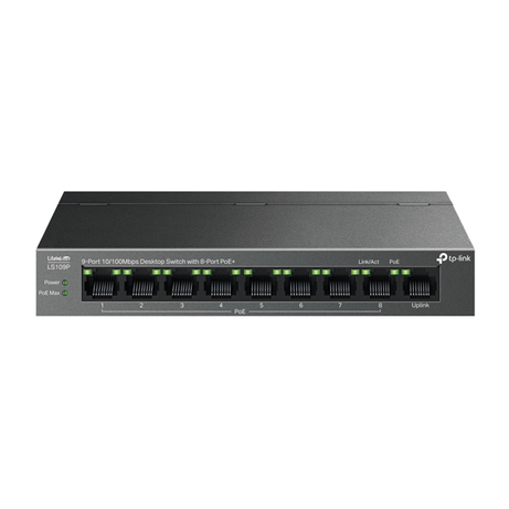 SWITCH NO GESTIONABLE TP-LINK LS109P LITEWAVE 8P 10/100 PoE+ SOBREMESA CARCASA METAL NO RACK - Imagen 1 de 5 SWITCH NO GESTIONABLE TP-LINK LS109P LITEWAVE 8P 10/100 PoE+ SOBREMESA CARCASA METAL NO RACK - Imagen 1 de 5