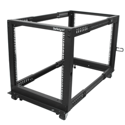 STARTECH  Rack de Marco Abierto con Profundidad Ajustable de 4 Columnas 12U y 19 Pulgadas con Ruedas/Niveladores y Anillas de Gestión de Cableado - Ar