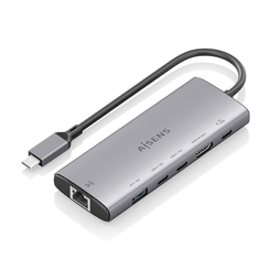 AISENS USB C Dock 6 en 1  USB C a 1xHDMI  1xRJ45  1xUSB A 10G  2xUSB C 10G  1xUSB C PD  Gris  20cm