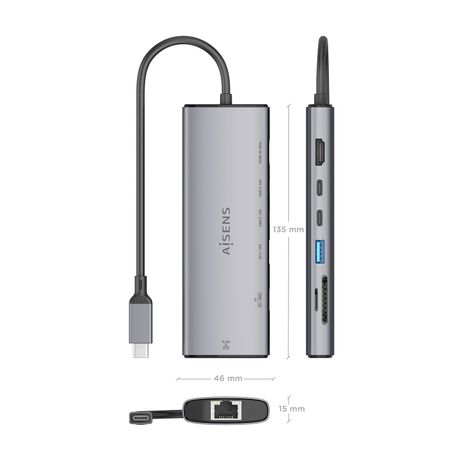 AISENS USB C Dock 7 en 1 USB C a 1xHDMI 1xRJ45 1xUSB A 10G 2xUSB C 10G 1xSD 1xMicroSD Gris 20cm - Imagen 5 de 8 AISENS USB C Dock 7 en 1 USB C a 1xHDMI 1xRJ45 1xUSB A 10G 2xUSB C 10G 1xSD 1xMicroSD Gris 20cm - Imagen 5 de 8
