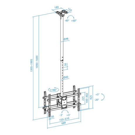 Tooq LPCE2286TSLI-XL-B Soporte techo 2 TV 43-86 - Imagen 8 de 9 Tooq LPCE2286TSLI-XL-B Soporte techo 2 TV 43-86 - Imagen 8 de 9