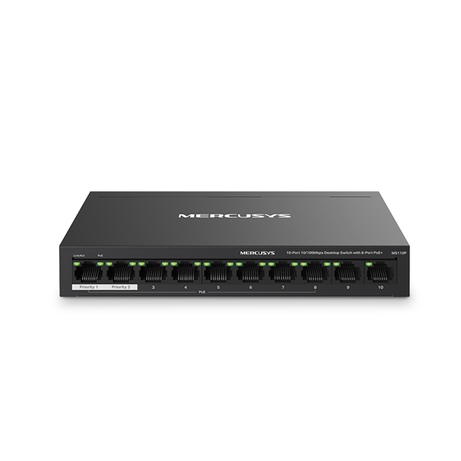 SWITCH POE+ NO GESTIONABLE MERCUSYS MS110P 10P 10/100 CON 8P POE+ 65W ETHERNET MINI DESKTOP - Imagen 1 de 4 SWITCH POE+ NO GESTIONABLE MERCUSYS MS110P 10P 10/100 CON 8P POE+ 65W ETHERNET MINI DESKTOP - Imagen 1 de 4
