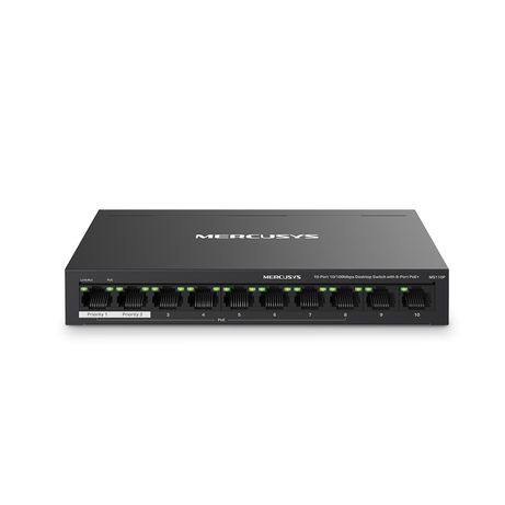 SWITCH POE+ NO GESTIONABLE MERCUSYS MS110P 10P 10/100 CON 8P POE+ 65W ETHERNET MINI DESKTOP - Imagen 2 de 4 SWITCH POE+ NO GESTIONABLE MERCUSYS MS110P 10P 10/100 CON 8P POE+ 65W ETHERNET MINI DESKTOP - Imagen 2 de 4