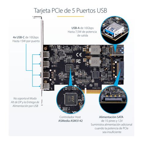 Tarjeta PCIe de 5 Puertos USB de 10Gbps 4x USB-C / 1x USB-A - Imagen 12 de 15 Tarjeta PCIe de 5 Puertos USB de 10Gbps 4x USB-C / 1x USB-A - Imagen 12 de 15