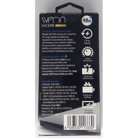 SAC248 CARGADOR VIAJE USB TIPO C/ TIPO A - Imagen 3 de 6 SAC248 CARGADOR VIAJE USB TIPO C/ TIPO A - Imagen 3 de 6