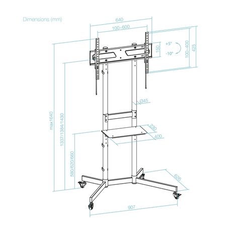 SOPORTE DE SUELO CON RUEDAS TOOQ FS1150M-B PANTALLAS DE 37" - 70" MAX 70KG VESA MAX. 600x400 BANDEJA - Imagen 7 de 7 SOPORTE DE SUELO CON RUEDAS TOOQ FS1150M-B PANTALLAS DE 37" - 70" MAX 70KG VESA MAX. 600x400 BANDEJA - Imagen 7 de 7