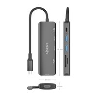 Miniatura 5 de AISENS USB C Dock 6 en 1  USB C A  1x HDMI  2x USB A  1x USB C PD 100W  1x SD  1x MicroSD  Gris  15cm