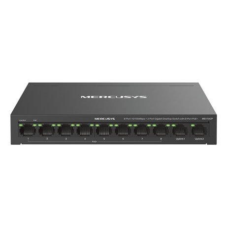 SWITCH POE+ NO GESTIONABLE MERCUSYS MS110CP 10P 8xRJ45 100Mbps PoE+ 2xGbps 65W 250m - Imagen 1 de 6 SWITCH POE+ NO GESTIONABLE MERCUSYS MS110CP 10P 8xRJ45 100Mbps PoE+ 2xGbps 65W 250m - Imagen 1 de 6