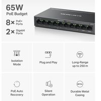 Miniatura 6 de SWITCH POE+ NO GESTIONABLE MERCUSYS MS110CP 10P 8xRJ45 100Mbps PoE+ 2xGbps 65W 250m