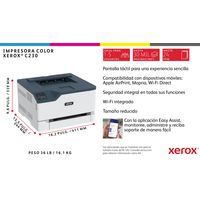 Miniatura 8 de XEROX C230 A4 22 ppm Impresora inalámbrica a doble cara PS3 PCL5e6 2 bandejas Multifunción A4 Wifi Laser Dúplex
