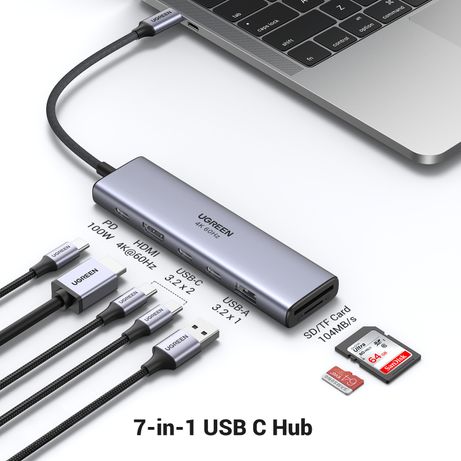 HUB UGREEN 7 IN 1 HDMI 2 X USB C 3.2 /1 USB-A 3.2 +SD/ TF+PD - Imagen 4 de 7 HUB UGREEN 7 IN 1 HDMI 2 X USB C 3.2 /1 USB-A 3.2 +SD/ TF+PD - Imagen 4 de 7
