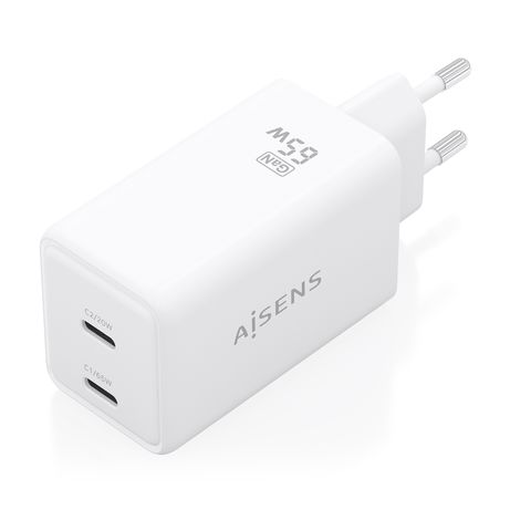 AISENS Cargador GaN 65W 2xUSB C PD3 0 QC4 0 Blanco - Imagen 3 de 7 AISENS Cargador GaN 65W 2xUSB C PD3 0 QC4 0 Blanco - Imagen 3 de 7