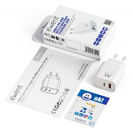 EWENT EW1318 Cargador rápido USB-C PD 20W USB-A QC - Imagen 3 de 3 EWENT EW1318 Cargador rápido USB-C PD 20W USB-A QC - Imagen 3 de 3