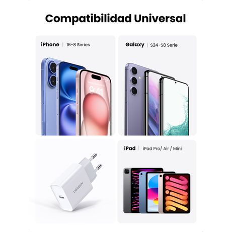 CARGADOR PARED USB C 20W IPHONE / IPAD/ GALAXY CARGA RAPIDA BLANCO - Imagen 8 de 11 CARGADOR PARED USB C 20W IPHONE / IPAD/ GALAXY CARGA RAPIDA BLANCO - Imagen 8 de 11