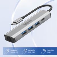 Miniatura 3 de iggual Hub tipo C 5 puertos 3xUSB + RJ45 + tipo C