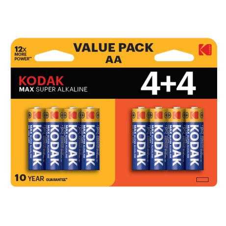 PILAS AA KODAK MAX ALCALINA LR6 PACK 8 (4+4) UNIDADES 2800 mAh 1.5V (ecotasas incluidas) - Imagen 2 de 2 PILAS AA KODAK MAX ALCALINA LR6 PACK 8 (4+4) UNIDADES 2800 mAh 1.5V (ecotasas incluidas) - Imagen 2 de 2