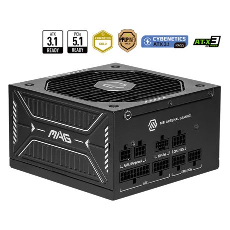 Fuente Alimentación 750W MSI MAG A750GLS PCIE5 80 PLUS Gold Fully-Modular Negro - Imagen 2 de 6 Fuente Alimentación 750W MSI MAG A750GLS PCIE5 80 PLUS Gold Fully-Modular Negro - Imagen 2 de 6
