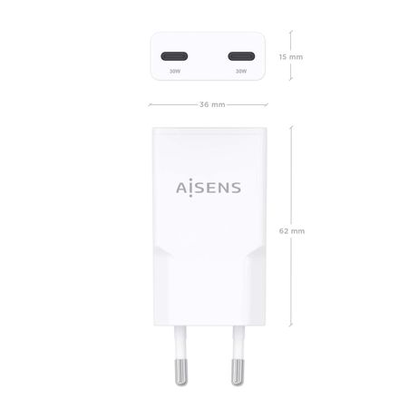 CARGADOR AISENS GAN ULTRA DELGADO 30W 2XUSB-C PD3.0 QC4.0 BLANCO - Imagen 5 de 7 CARGADOR AISENS GAN ULTRA DELGADO 30W 2XUSB-C PD3.0 QC4.0 BLANCO - Imagen 5 de 7