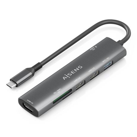 AISENS USB C Dock 7 en 1 USB C A 1x HDMI 2x USB A USB2 0 1x USB A USB3 0 1x USB C PD 100W 1x SD 1x MicroSD Gris 15cm - Imagen 2 de 9 AISENS USB C Dock 7 en 1 USB C A 1x HDMI 2x USB A USB2 0 1x USB A USB3 0 1x USB C PD 100W 1x SD 1x MicroSD Gris 15cm - Imagen 2 de 9