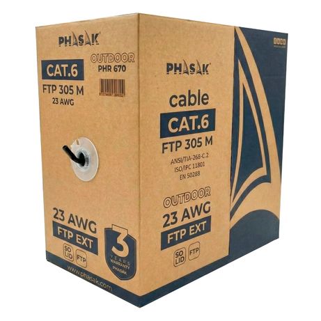 Phasak Bobina de cable de red FTP Cat 6 exterior CCA AWG23 305 m PHR 670 - Imagen 4 de 6 Phasak Bobina de cable de red FTP Cat 6 exterior CCA AWG23 305 m PHR 670 - Imagen 4 de 6
