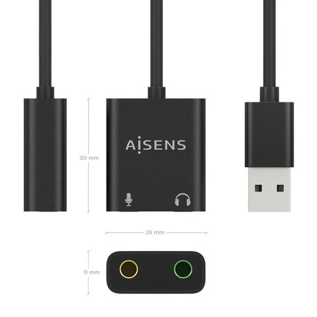 Aisens - Conversor Usb-A A Audio 48Khz, Usb-A/M-2Xjack 3.5/H, Negro, 1 - Imagen 4 de 5 Aisens - Conversor Usb-A A Audio 48Khz, Usb-A/M-2Xjack 3.5/H, Negro, 1 - Imagen 4 de 5