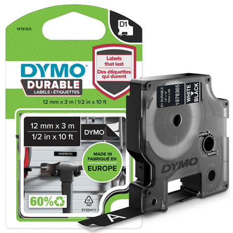 DYMO Cinta LM D1 DURABLE 12mmx3m Blanco/Negro - Imagen 1 de 13 DYMO Cinta LM D1 DURABLE 12mmx3m Blanco/Negro - Imagen 1 de 13
