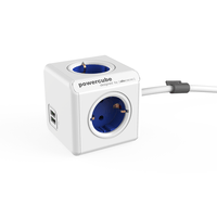 Miniatura 1 de ADAPTADOR Y ENCHUFE MULTIPLE AZUL 4 TOMAS + 2 USB ALARGO 1,5M