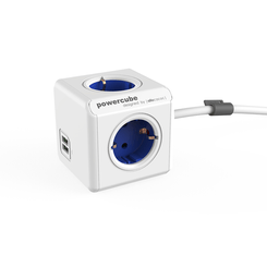 ADAPTADOR Y ENCHUFE MULTIPLE AZUL 4 TOMAS + 2 USB ALARGO 1,5M