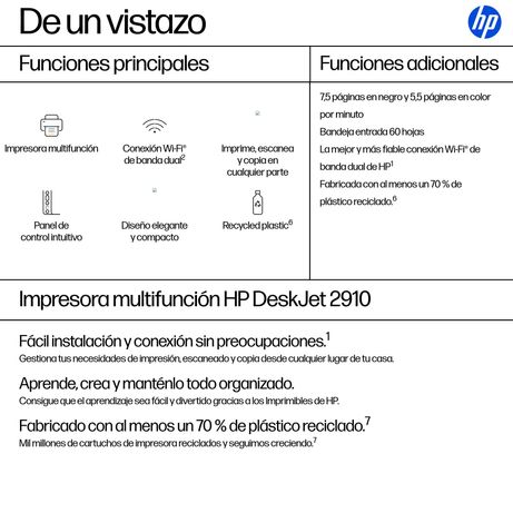 HP Multifunción A4Wifi Thermal Inkjet Dúplex DeskJet 2910 Inalámbrico All-in-One Color Impresora - Imagen 4 de 19 HP Multifunción A4Wifi Thermal Inkjet Dúplex DeskJet 2910 Inalámbrico All-in-One Color Impresora - Imagen 4 de 19