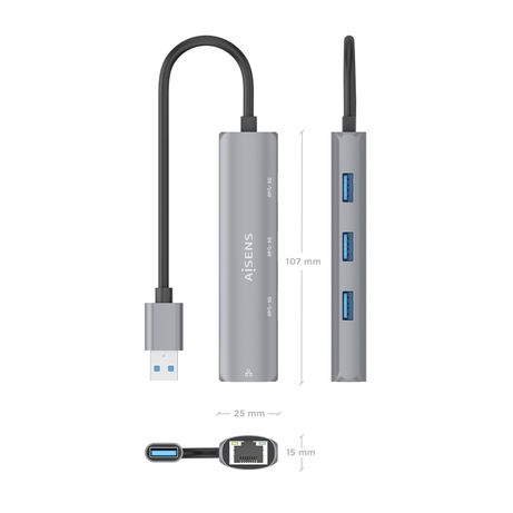 AISENS USB3 0 Dock USB A A Ethernet Gigabit Hub 3xUSB A Gris 15cm - Imagen 5 de 9 AISENS USB3 0 Dock USB A A Ethernet Gigabit Hub 3xUSB A Gris 15cm - Imagen 5 de 9