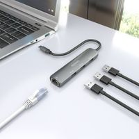 Miniatura 7 de AISENS Dock USB C A Ethernet Gigabit   Hub 3xUSB A  Gris  15cm