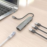 Miniatura 8 de AISENS Dock USB C A Ethernet Gigabit   Hub 3xUSB A  Gris  15cm