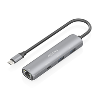 Miniatura 1 de AISENS Dock USB C A Ethernet Gigabit   Hub 1xUSB C 2xUSB A  Gris  15cm