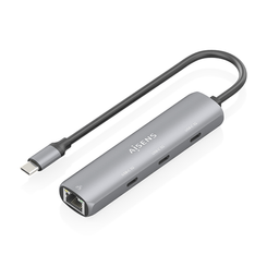 AISENS Dock USB C A Ethernet Gigabit   Hub 3xUSB C  Gris  15cm