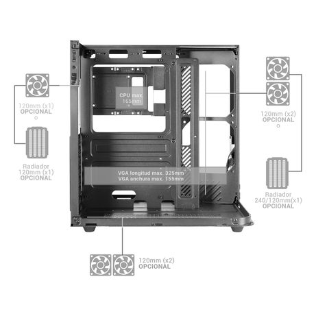 CAJA ATX CUBE MARS GAMING MCINFINIOLITE NEGRA CRISTAL TEMPLADO CURVO GPU 325mm - Imagen 6 de 9 CAJA ATX CUBE MARS GAMING MCINFINIOLITE NEGRA CRISTAL TEMPLADO CURVO GPU 325mm - Imagen 6 de 9